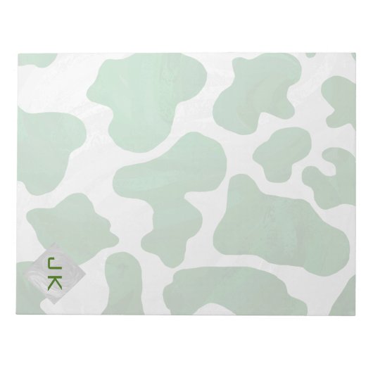 Cow Green und White Monogram Notizblock (Vorderseite)