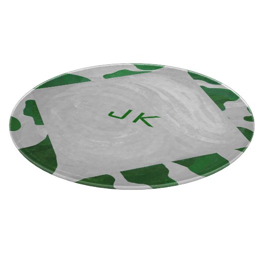 Cow Green und White Monogram Schneidebrett (Ecke)
