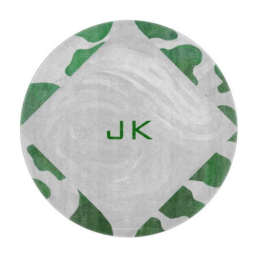 Cow Green und White Monogram Schneidebrett (Vorderseite)