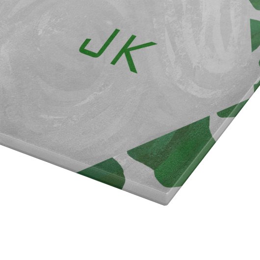 Cow Green und White Monogram Schneidebrett (Ecke)