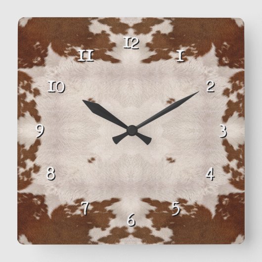 Cow Hide Pattern clock Quadratische Wanduhr (Vorderseite)