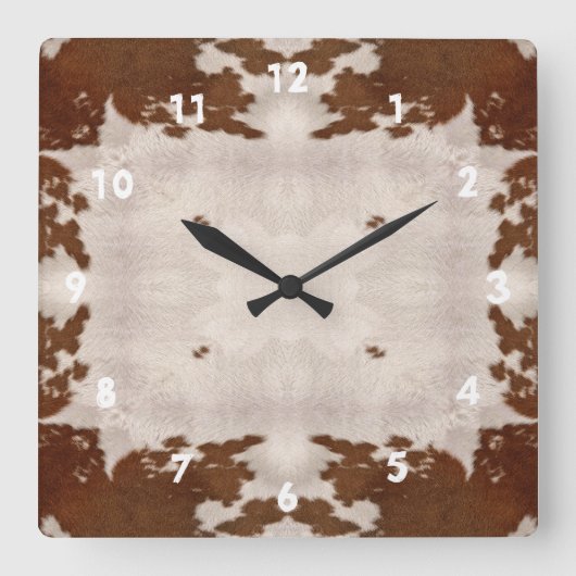 Cow Hide Pattern clock Quadratische Wanduhr (Vorderseite)