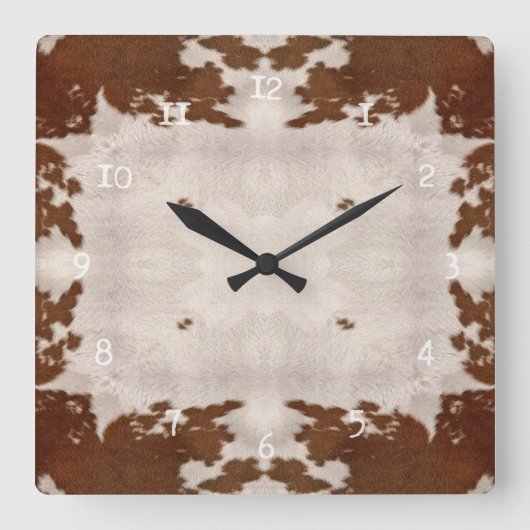 Cow Hide Pattern clock Quadratische Wanduhr (Vorderseite)