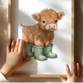 Cow in Sage Green Boots Poster Kids Room Decor
