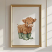 Cow in Sage Green Boots Poster Kids Room Decor