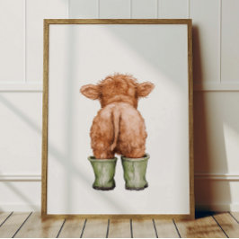 Cow in Sage Green Boots Poster Kids Room Decor