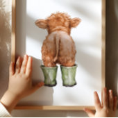 Cow in Sage Green Boots Poster Kids Room Decor