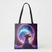Cow in Space Looking at Earth Whimsical Rainbow Tasche (Vorderseite)