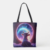 Cow in Space Looking at Earth Whimsical Rainbow Tasche (Rückseite)