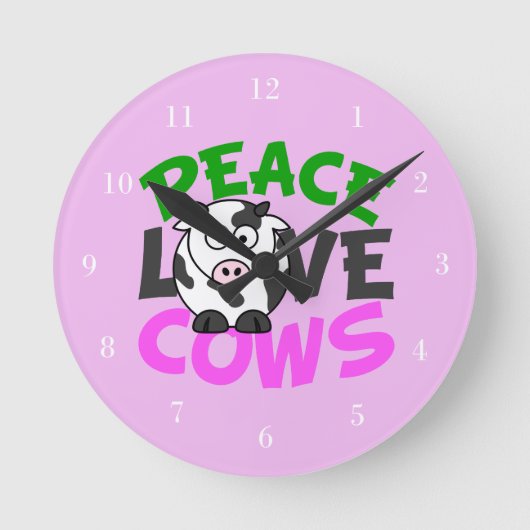Cow Love Cute Pink Runde Wanduhr (Vorderseite)