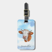 Cow Lover Watercolor Monogramm Name Gepäckanhänger (Vorderseite vertikal)