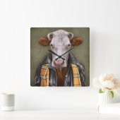 Cow Man Quadratische Wanduhr (Zuhause)