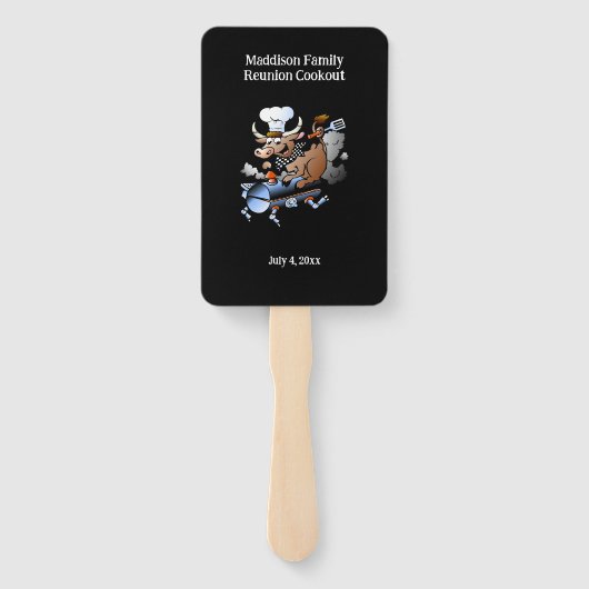 Cow Mascot Family Wiedersehen Barbecue Fächer (Rückseite)