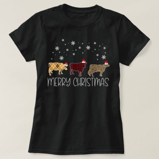 Cow Merry Christmas Cute Plaid Leopard X-Mas Pajam T-Shirt (Design vorne)