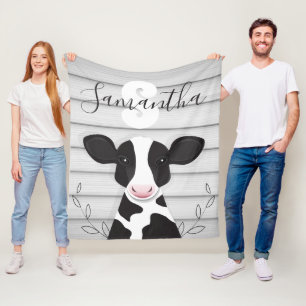 Cow Monogram Wood Animal Rustic Fleecedecke