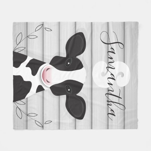 Cow Monogram Wood Animal Rustic Fleecedecke (Vorderseite (Horizontal))