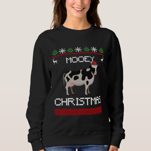 Cow  Mooey Christmas  Cow With Santa Hat Sweatshirt (Vorderseite)