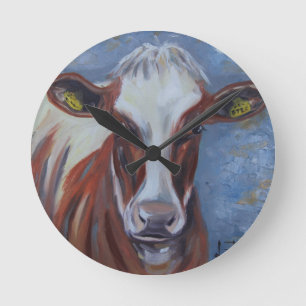 Cow Painting, Cow Decor, Cow Art, Dairy Cow Runde Wanduhr