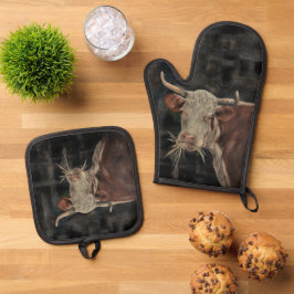 Cow Painting Ofenhandschuh & Topflappen-Set