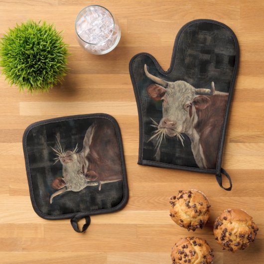 Cow Painting Ofenhandschuh & Topflappen-Set (Oben Unten)