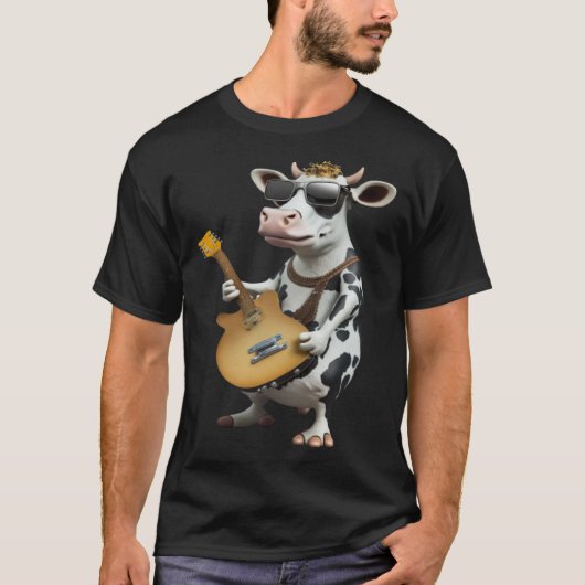 Cow Playing Electric Guitar Animal Cow Guitar T-Shirt (Vorderseite)
