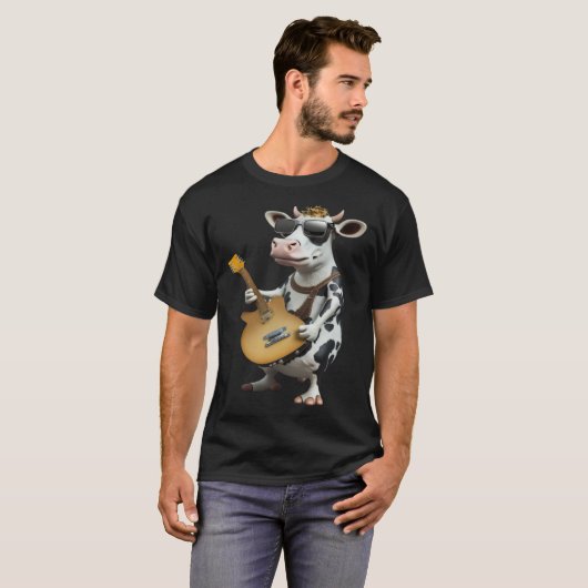 Cow Playing Electric Guitar Animal Cow Guitar T-Shirt (Vorne ganz)