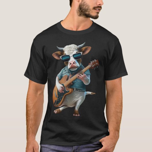 Cow Playing Electric Guitar  Animal Cow  Guitar T-Shirt (Vorderseite)