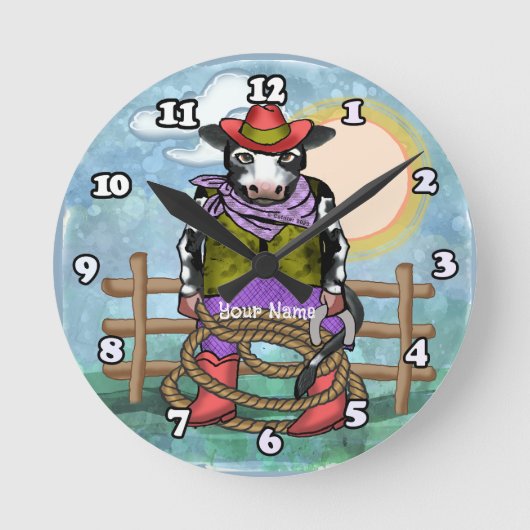 Cow Poke Runde Wanduhr (Vorderseite)
