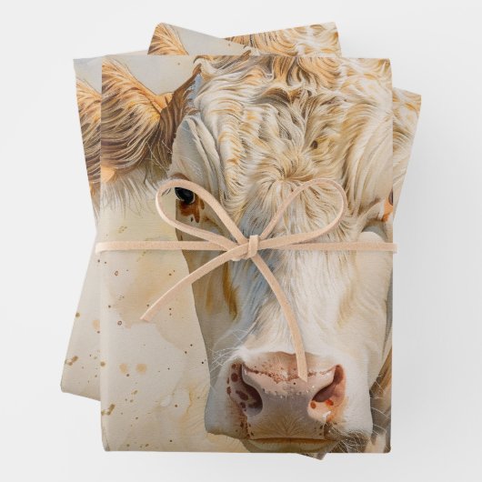 Cow Portrait Aquarellmalerei Decoupage Geschenkpapier Set (Beispiel)