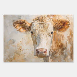 Cow Portrait Aquarellmalerei Decoupage Geschenkpapier Set