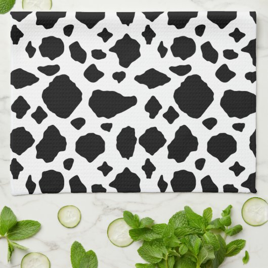 Cow Print Animal Pattern Black White Geschirrtuch (Gefaltet)