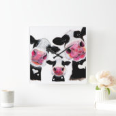 CoW PRiNT, ANiMaL PRiNT ' THe NoSeY CoWS ' Quadratische Wanduhr (Zuhause)