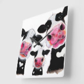CoW PRiNT, ANiMaL PRiNT ' THe NoSeY CoWS ' Quadratische Wanduhr (Winkel)
