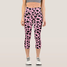 Cow Print, Cow Pattern, Cow Spots, Pink Cow Capri Leggings