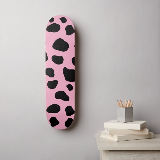 Cow Print, Cow Pattern, Cow Spots, Pink Cow Skateboard (Wandkunst)
