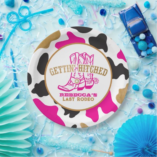 Cow Print Last Rodeo Bachelorette Party Plates Pappteller (Party)
