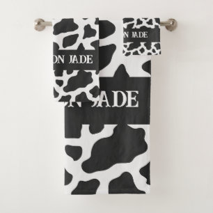 Cow Print Monogram Minimal Animal Print Badhandtuch Set