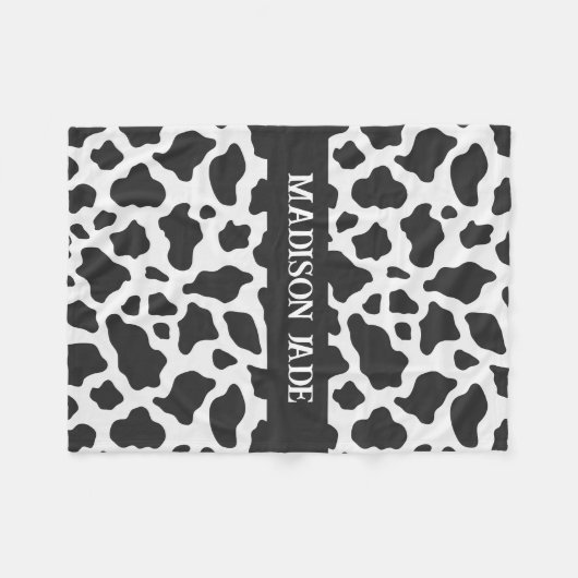 Cow Print Monogram Minimal Animal Print Fleecedecke (Vorderseite (Horizontal))