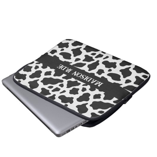 Cow Print Monogram Minimal Animal Print Laptopschutzhülle (Vorne Knopf)