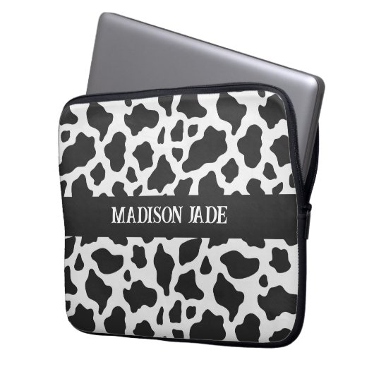 Cow Print Monogram Minimal Animal Print Laptopschutzhülle (Vorderseite Links)