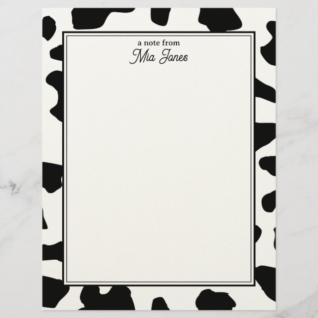 Cow Print Pattern Black and White Personalized Briefbogen (Vorderseite)
