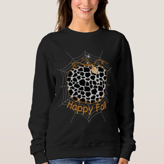 Cow Print Pattern Pumpkin Spider Halloween Happy F Sweatshirt (Vorderseite)