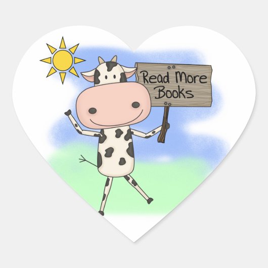 Cow Read More Books Herz-Aufkleber (Vorderseite)