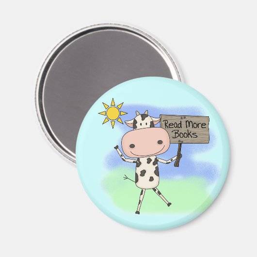 Cow Read More Books Magnet (Vorderseite/Rückseite)