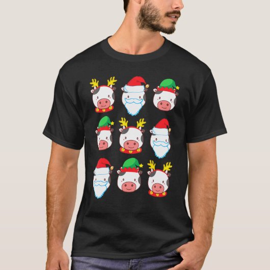Cow Reindeer Elf Santa Claus Kostüm Merry Christm T-Shirt (Vorderseite)