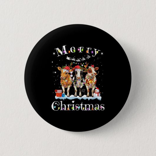 Cow Reindeer Hat Santa Christmas Lights Funny Cow  Button (Vorderseite)