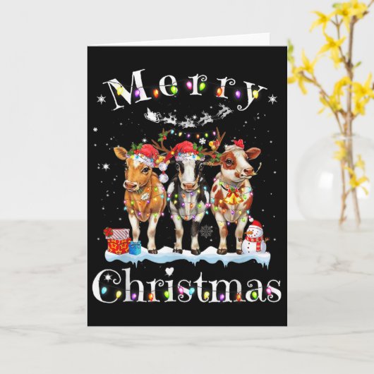 Cow Reindeer Hat Santa Christmas Lights Funny Cow Karte (Gelbe Blume)