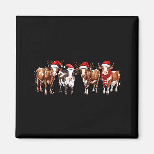 Cow Reindeer Santa Hat Christmas Light Funny Cows  Magnet (Vorne)