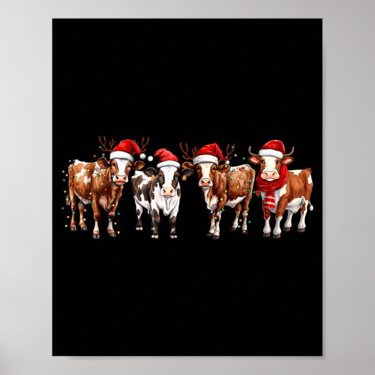 Cow Reindeer Santa Hat Christmas Light Funny Cows  Poster (Vorne)