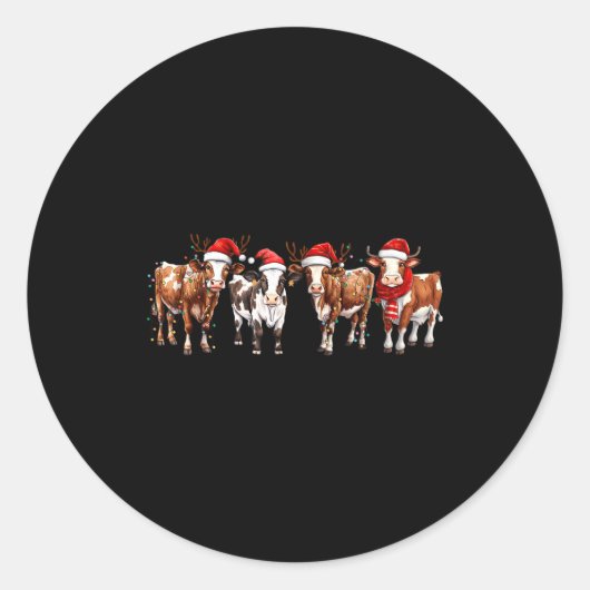Cow Reindeer Santa Hat Christmas Light Funny Cows  Runder Aufkleber (Vorderseite)